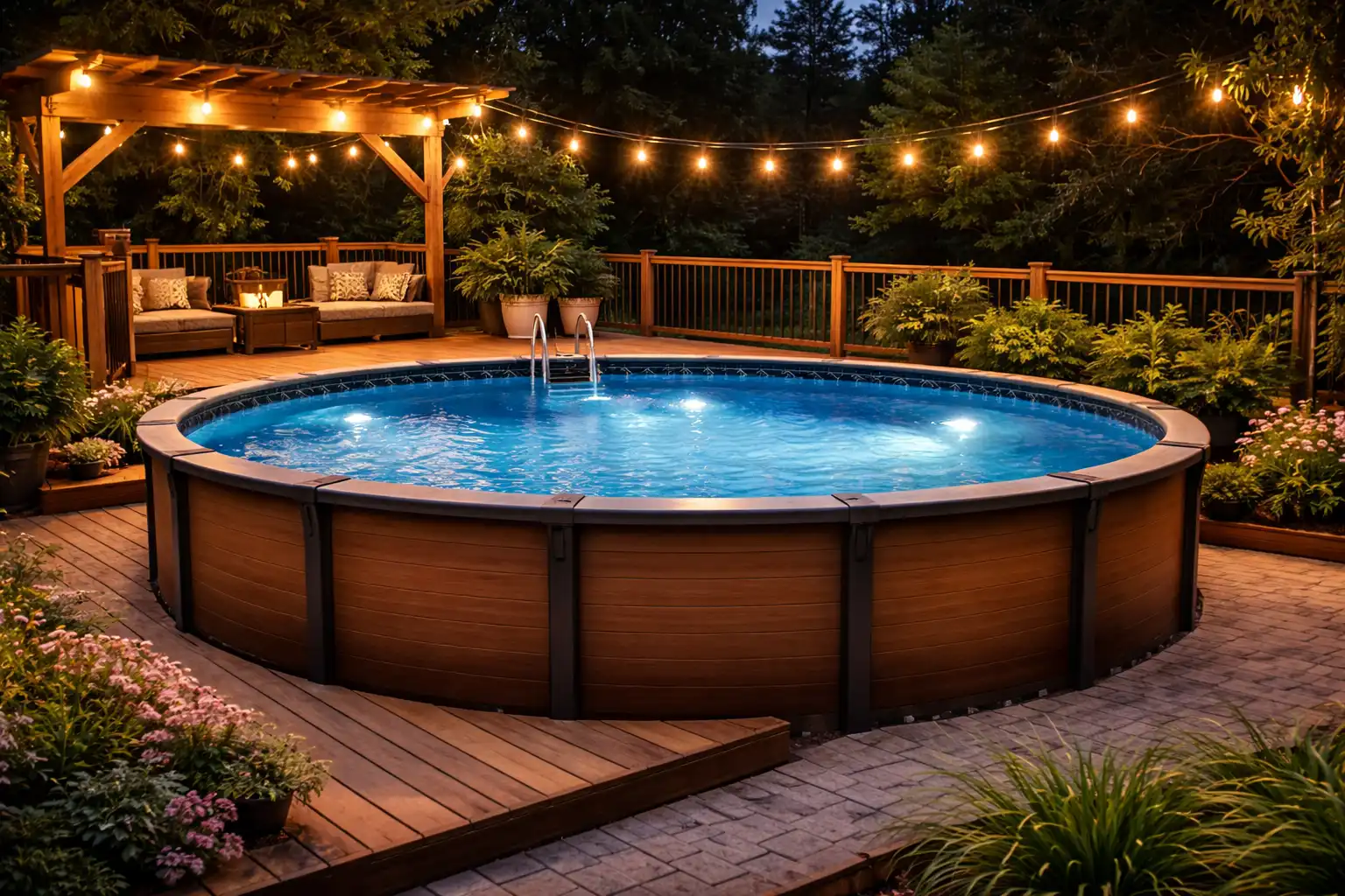 above ground pool night